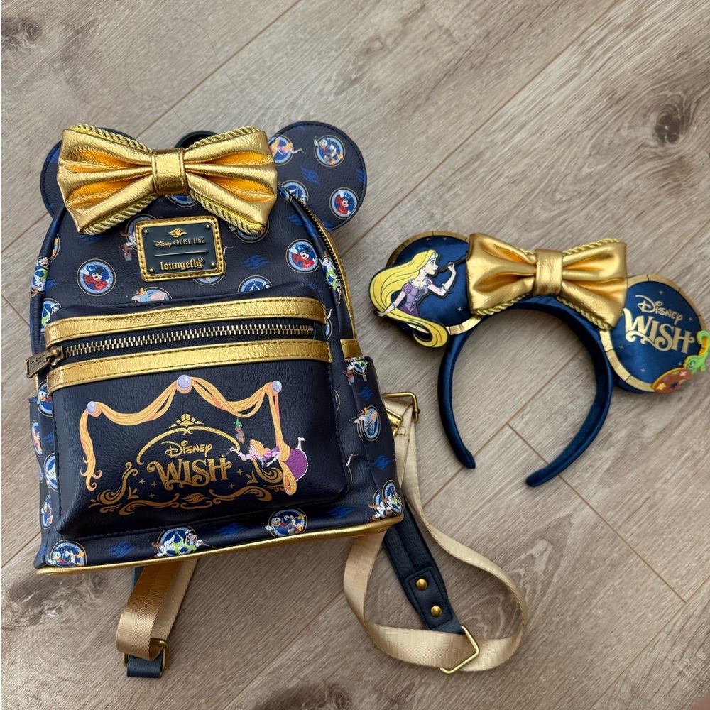 Disney Cruise Line DCL Wish Loungefly Backpack Rapunzel Gold Bow & ears